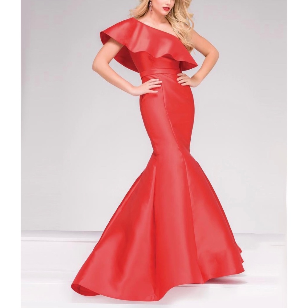 NEW Jovani JVN 48400 Red One Shoulder Mermaid Gown, Size 2